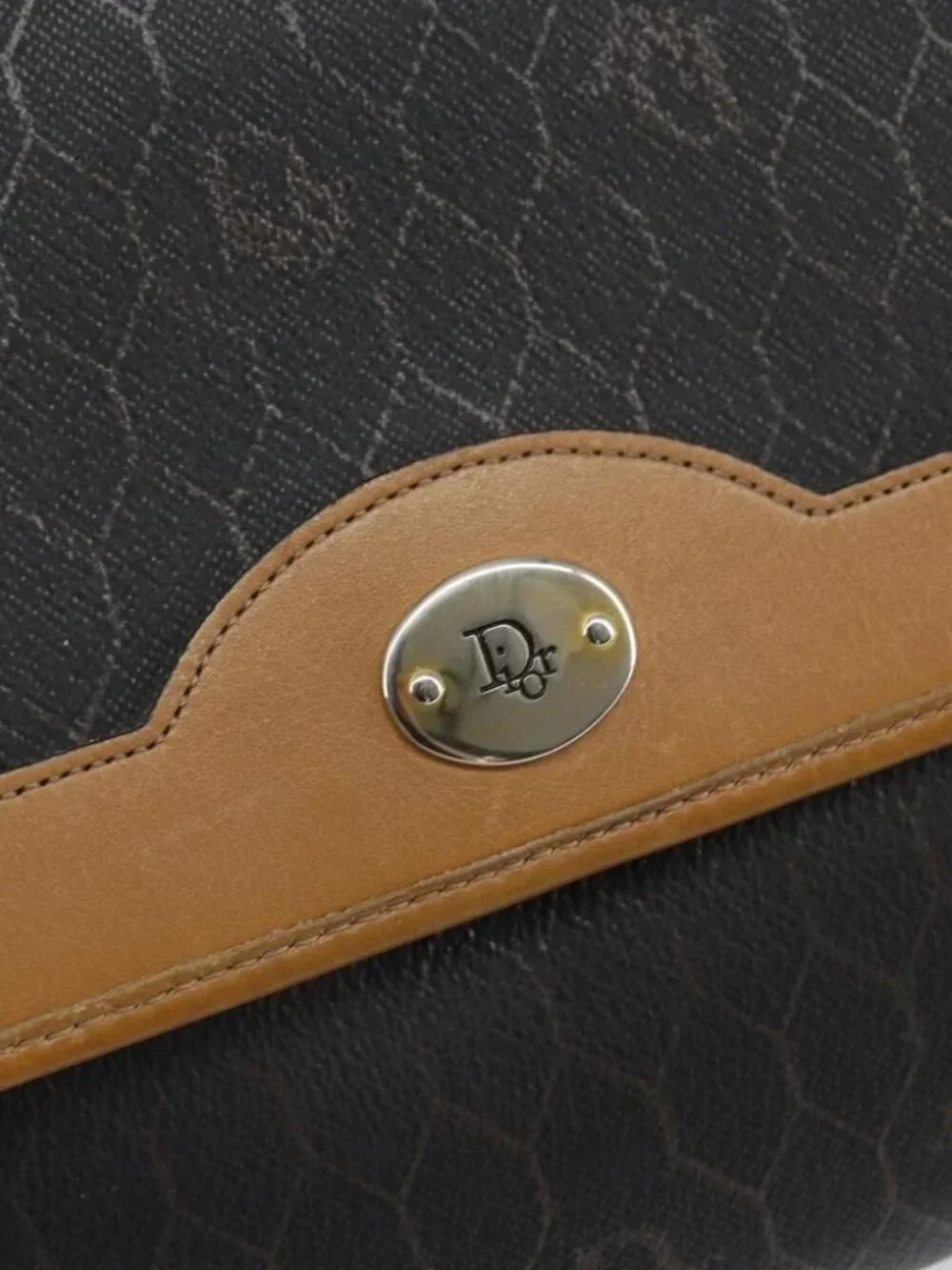 Christian Dior Honeycomb Canvas Chain Shoulder Bag PVC Black Gold Auth - Picture 8 of 15